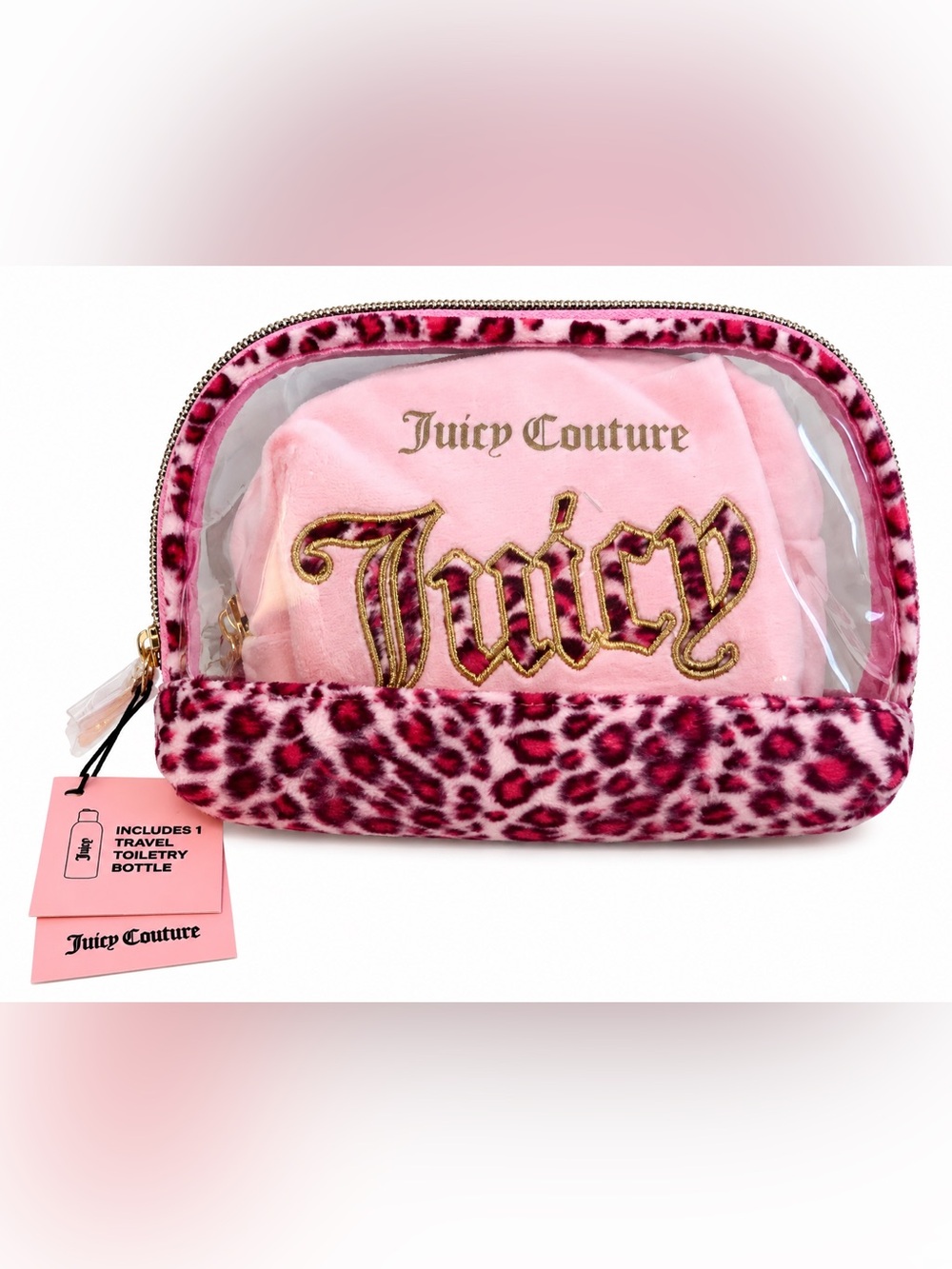Juicy Couture Pink Leopard Travel Cosmetic Bag Set NWT
